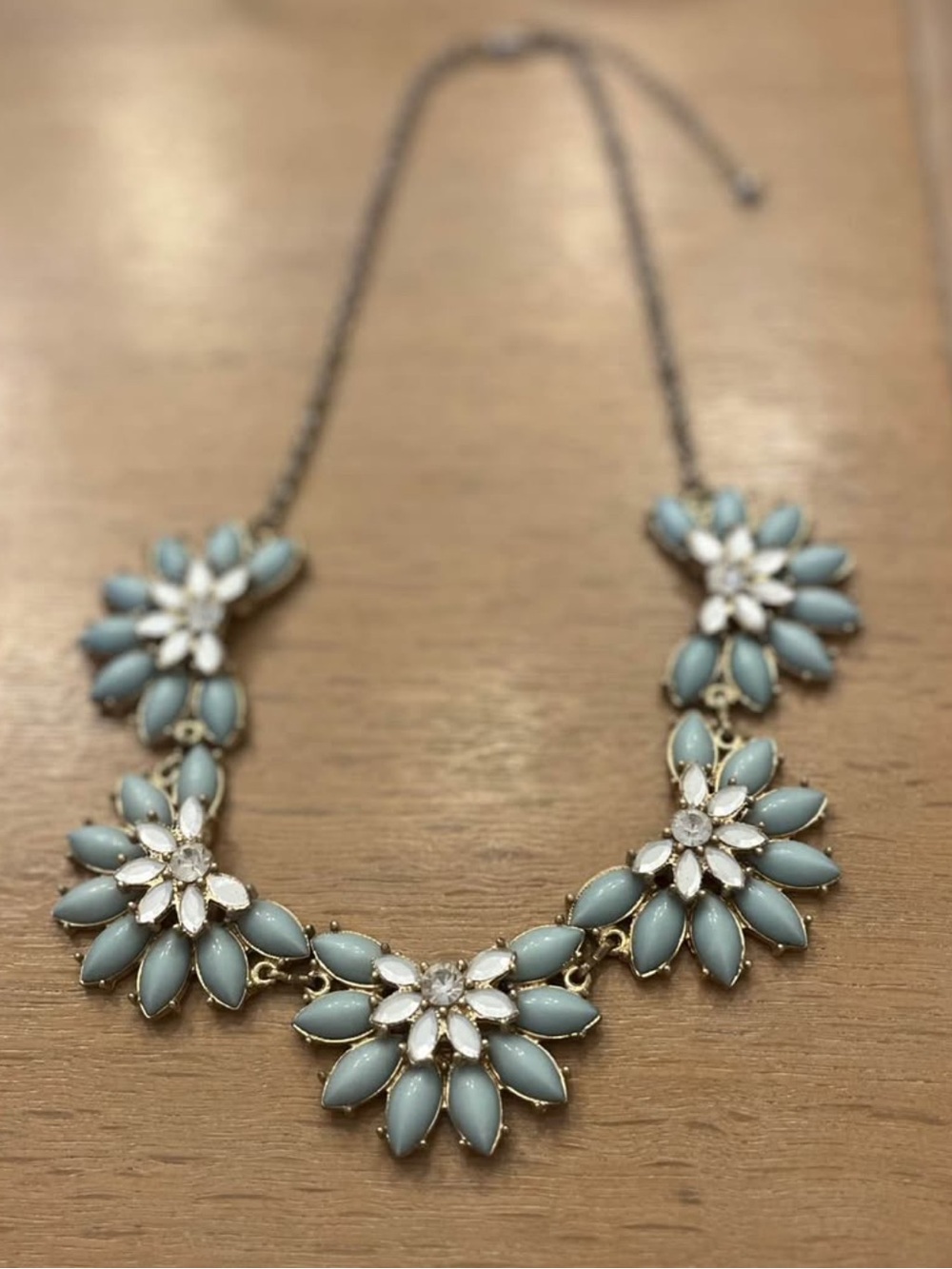 Floral Cluster Statement Necklace in Pale Blue and White Crystal